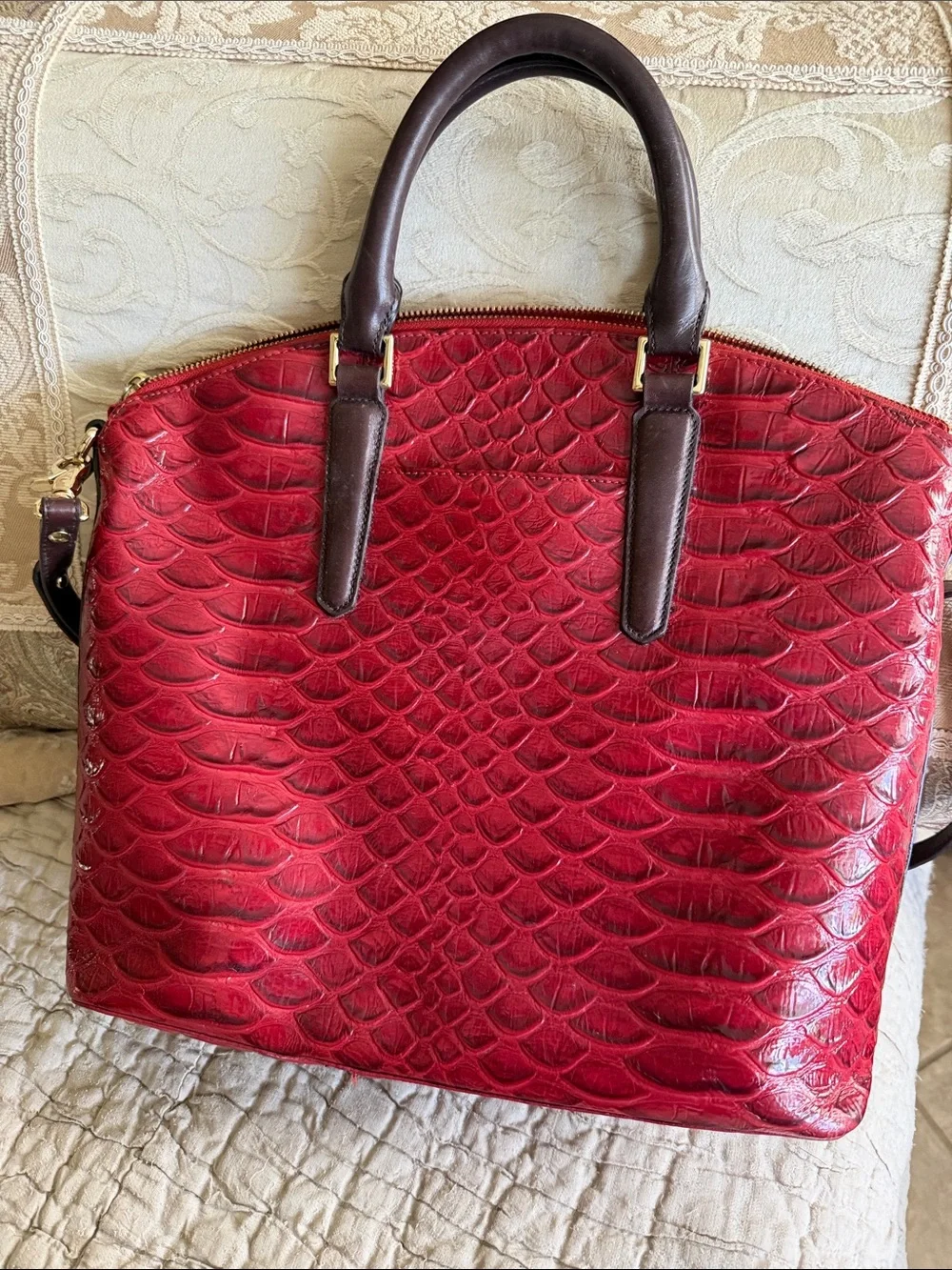 Brahmin bag large red and brown like new 16” by 11”